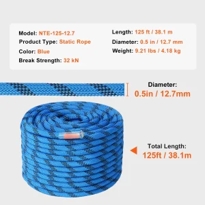 12.7mm Static Climbing Rope 125-200ft