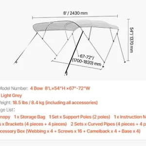4 Bow Boat Bimini Tops 600D Polyester Canopy